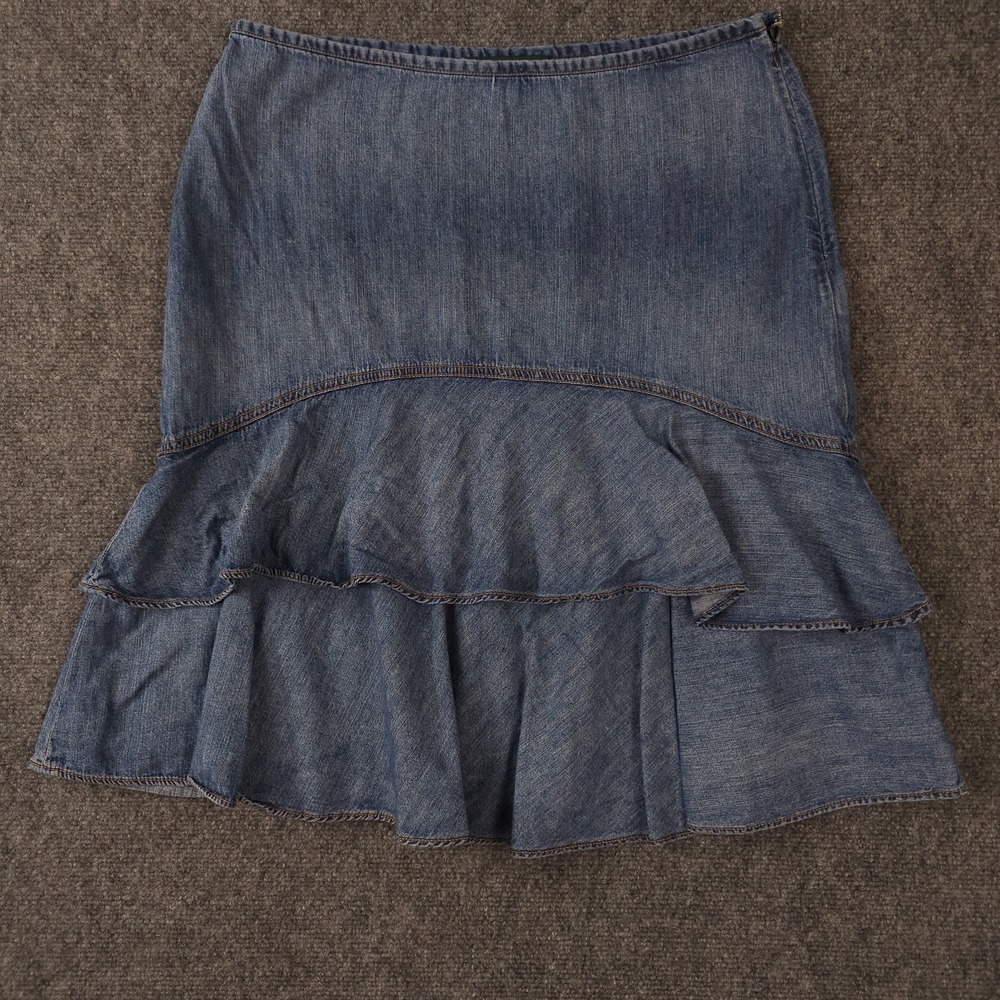 Lauren Jeans Co Jean Skirt Womens 10 Blue Ruffle Tiered Denim Ralph Lauren Y2K